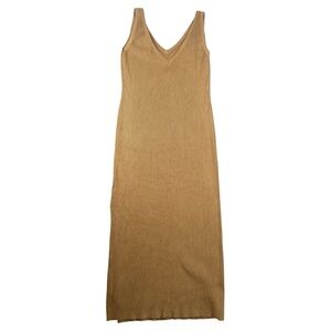 House Of Harlow 1960 V-Neck Knit Side Slit Fitted Midi In Brown Size M